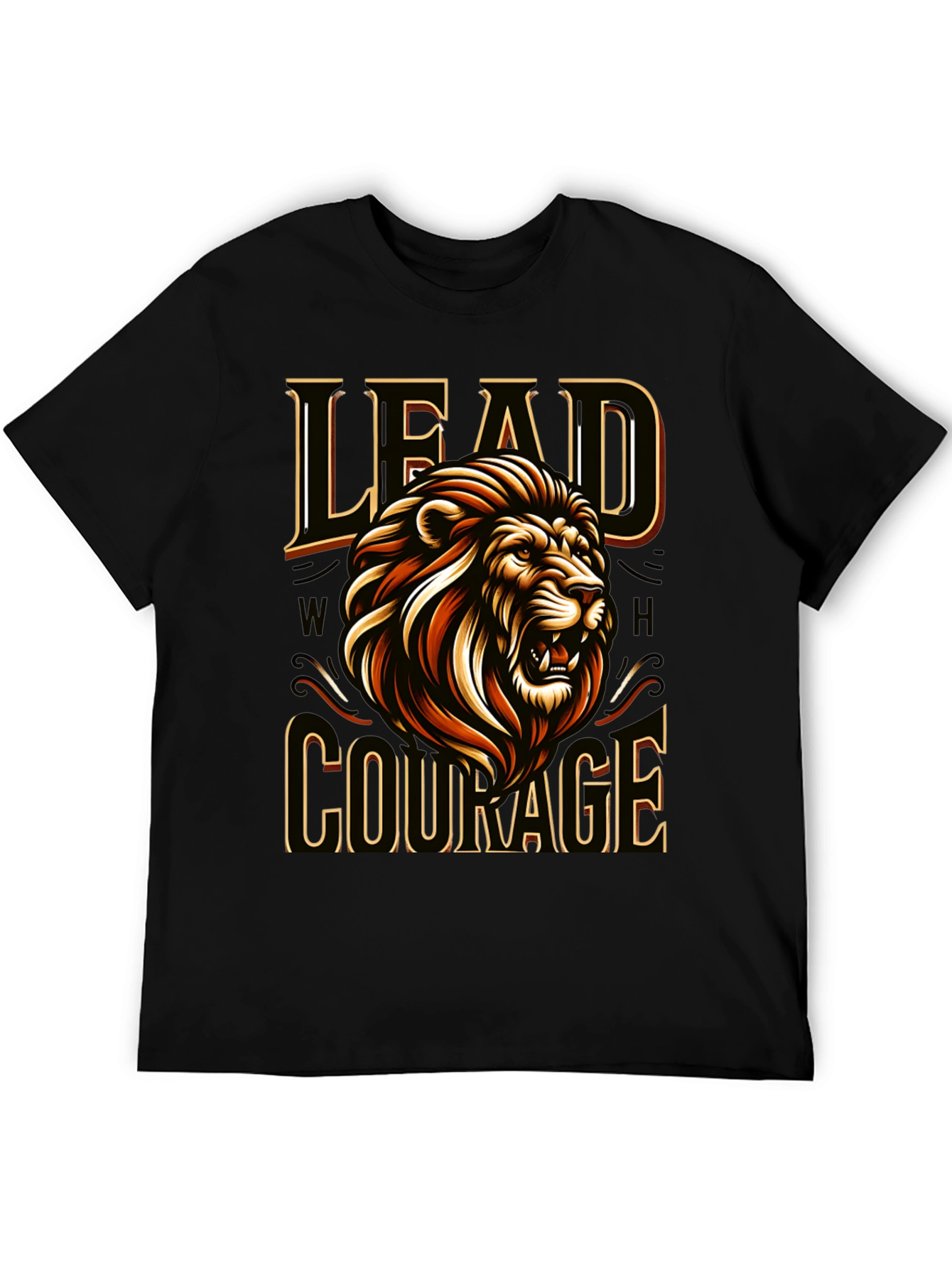 Camiseta Negra con Diseño de León Liderazgo