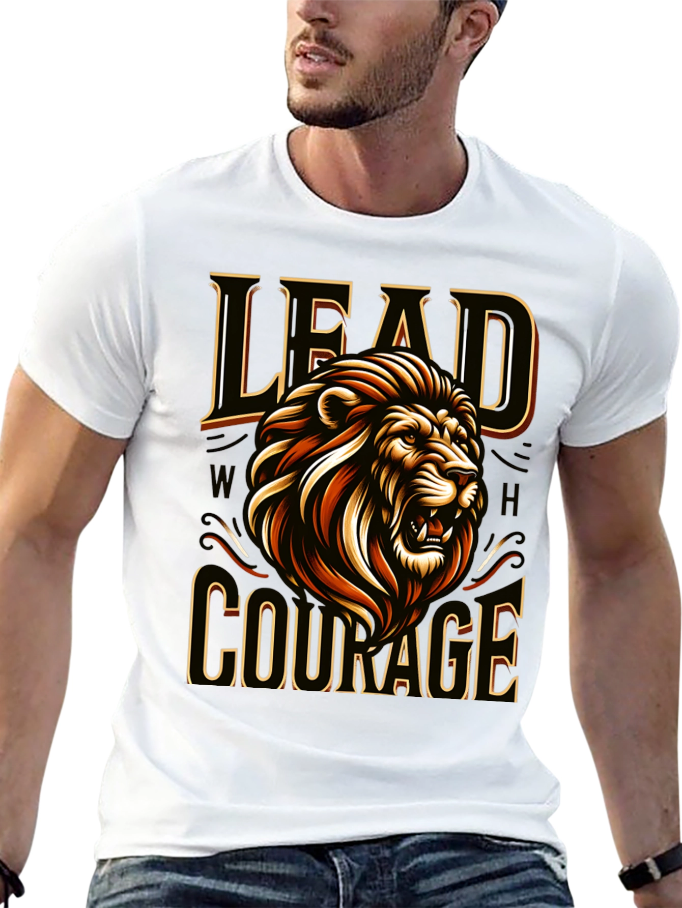 Camiseta Negra con Diseño de León Liderazgo