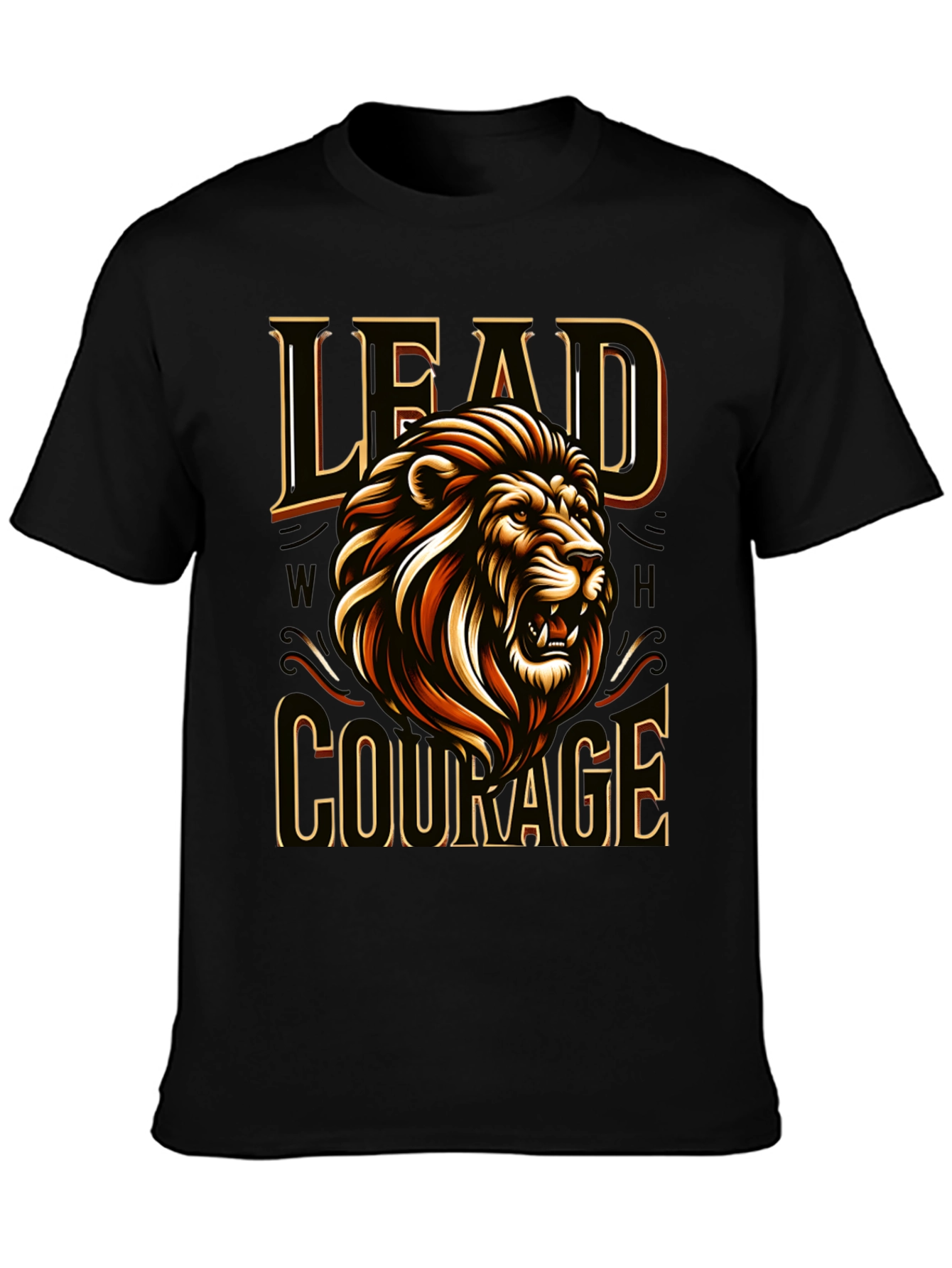 Camiseta Negra con Diseño de León Liderazgo