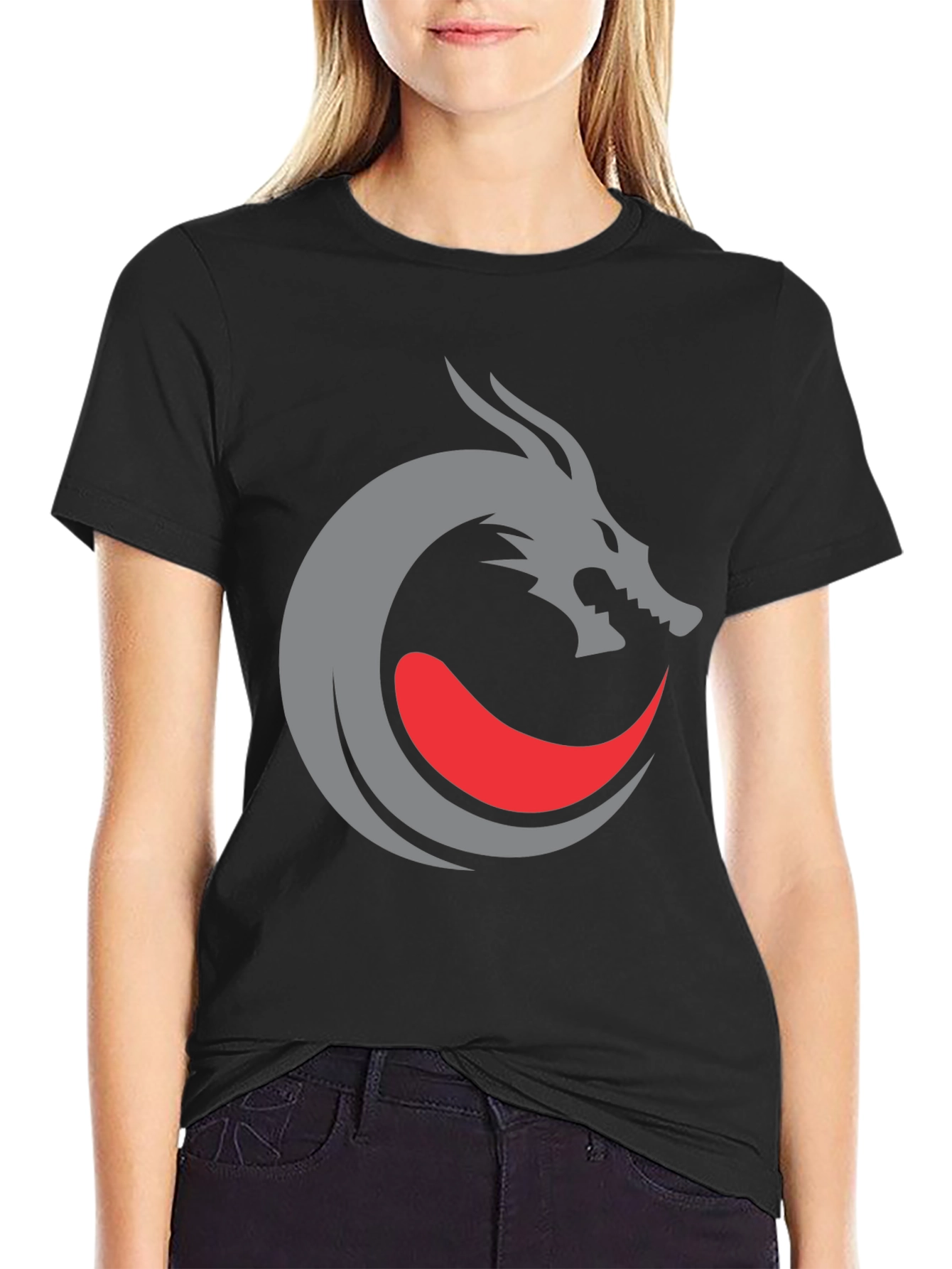 Camiseta Negra Diseño Dragón Circular