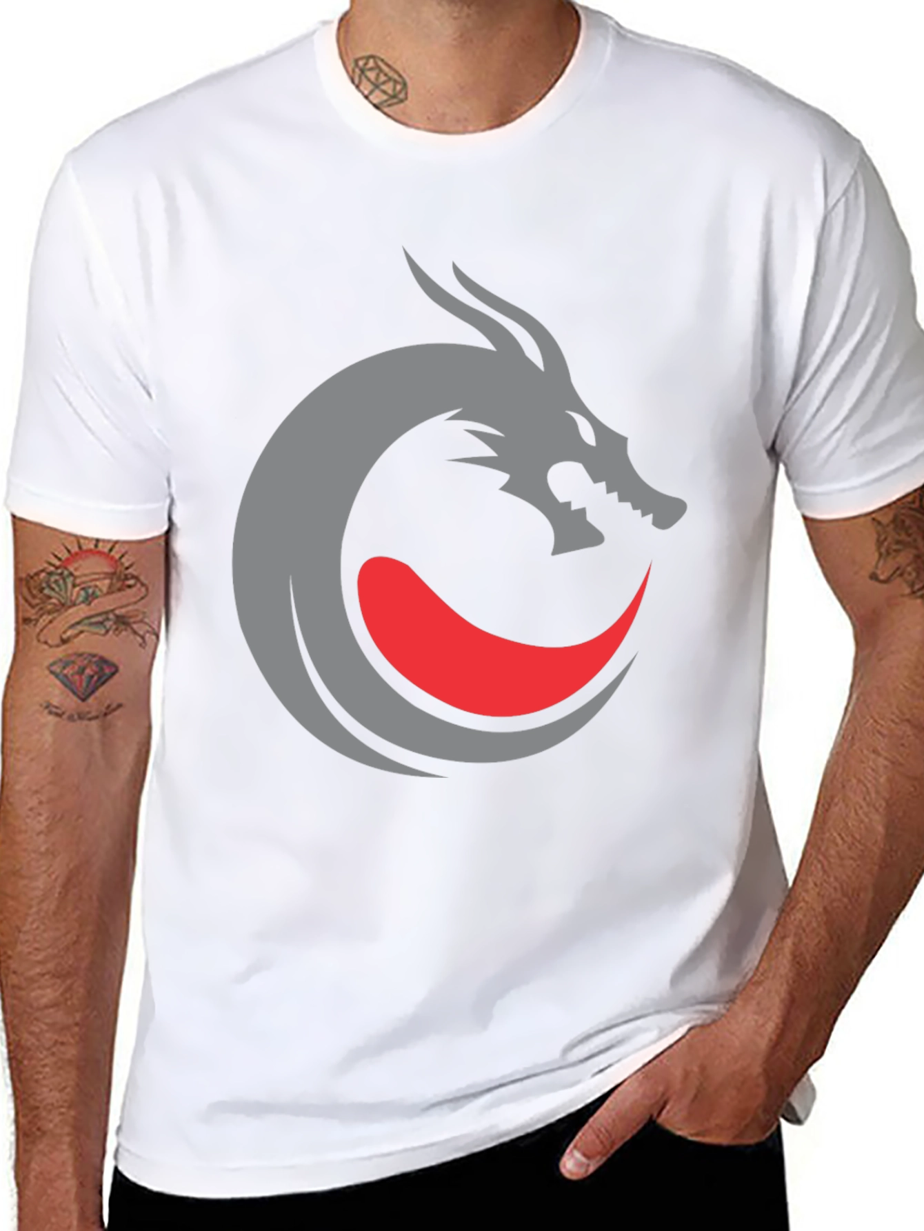 Camiseta Negra Diseño Dragón Circular