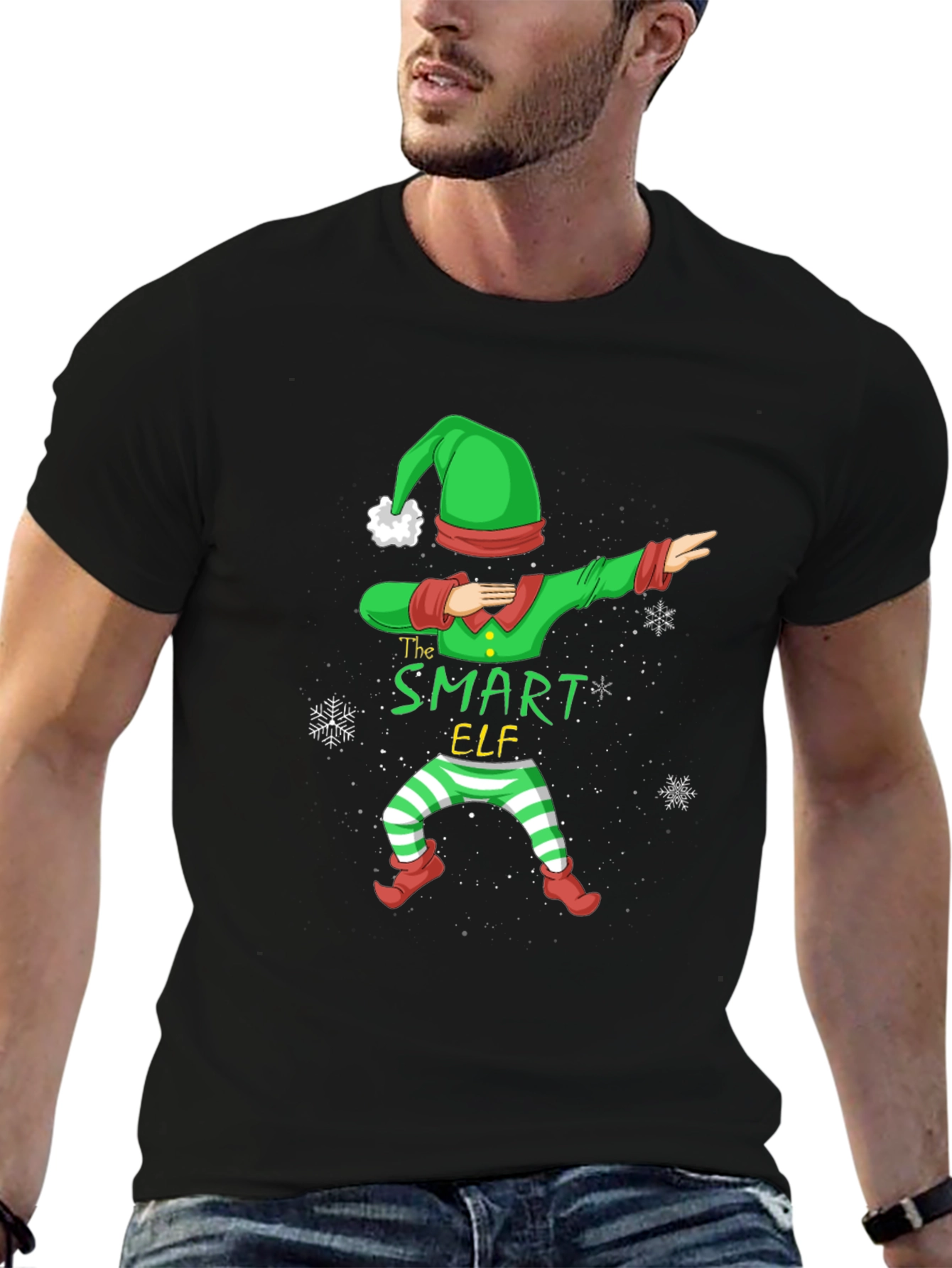 Camiseta Negra Navideña Elfo Inteligente Dabbing