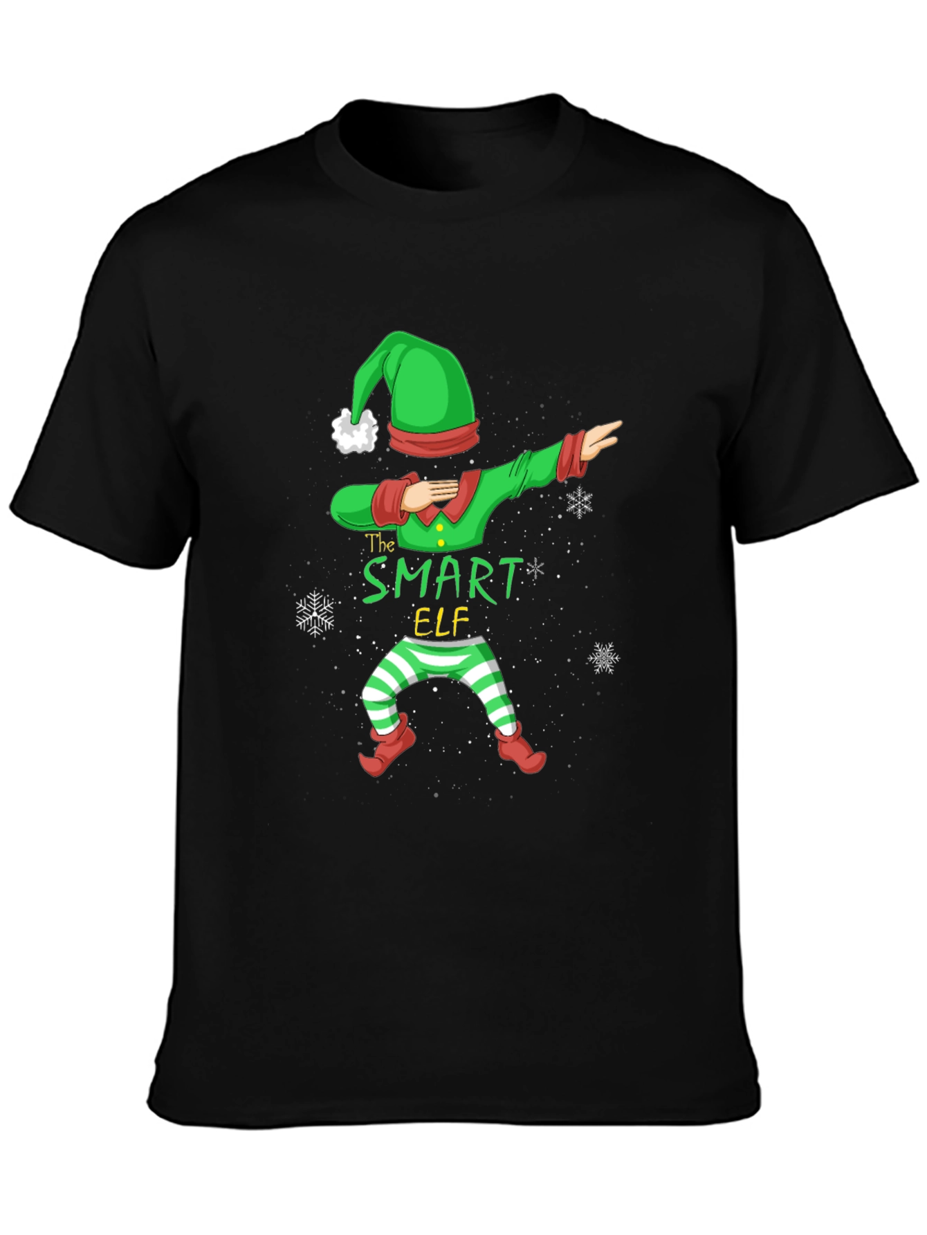 Camiseta Negra Navideña Elfo Inteligente Dabbing