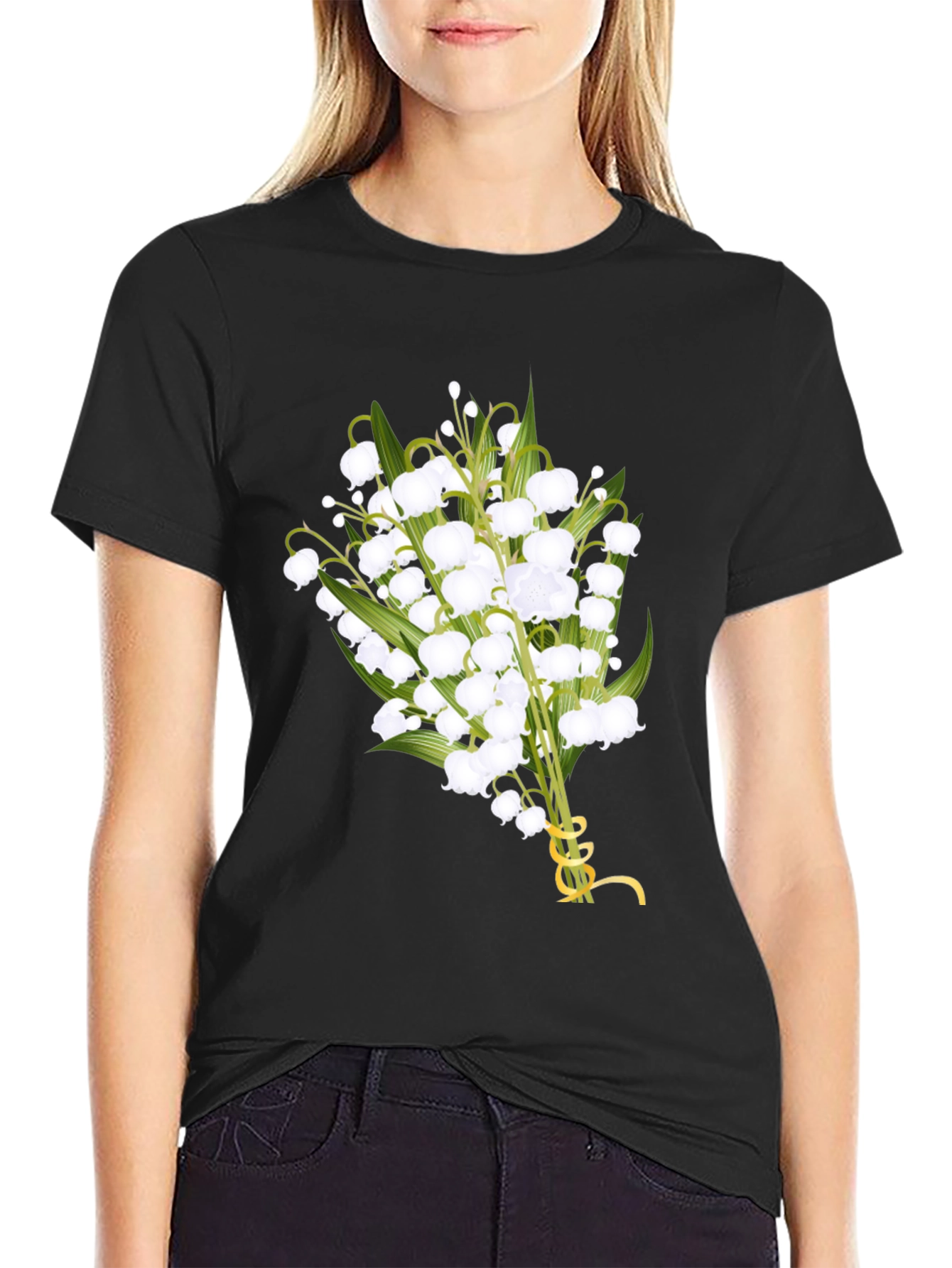 Camiseta Negra con Lirios del Valle