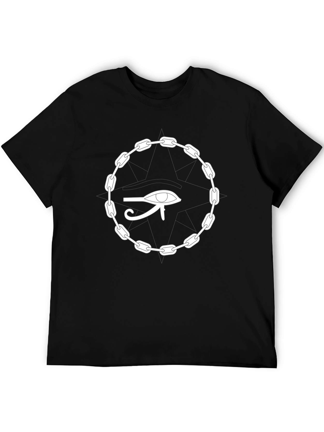 Camiseta Negra Ojo Egipcio Cadena Unisex Algodón