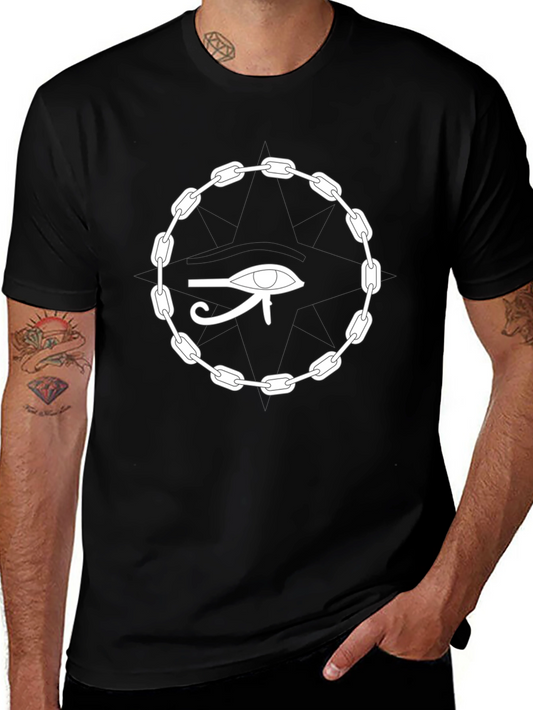 Camiseta Negra Ojo Egipcio Cadena Unisex Algodón