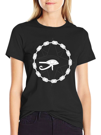 Camiseta Negra Ojo Egipcio Cadena Unisex Algodón