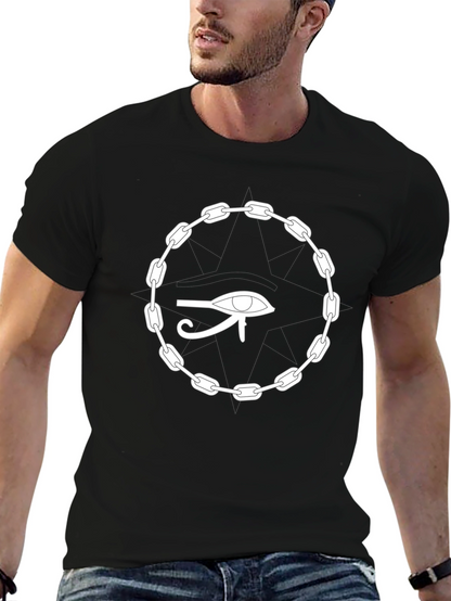 Camiseta Negra Ojo Egipcio Cadena Unisex Algodón