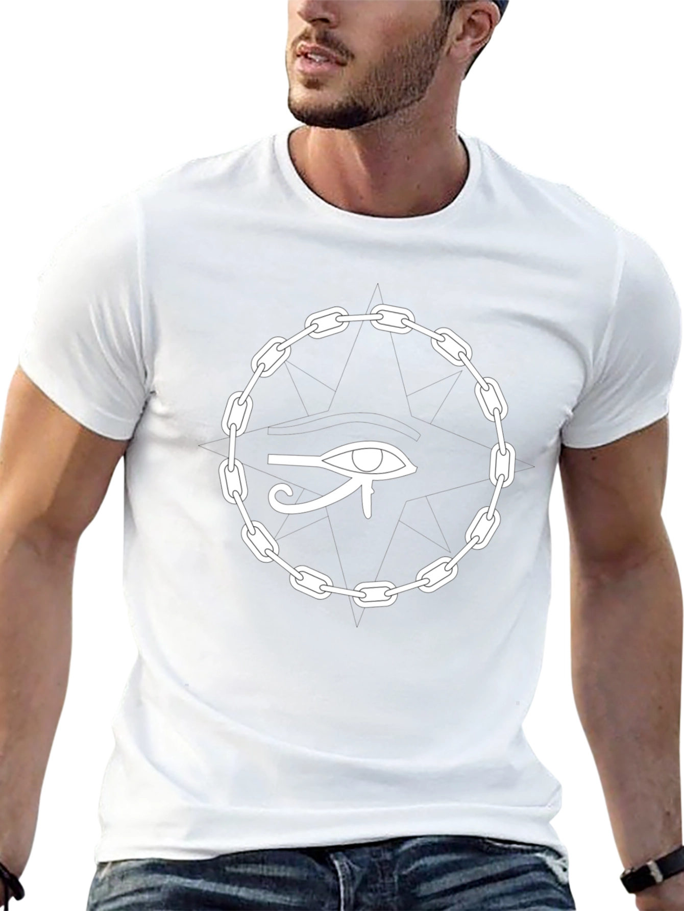 Camiseta Negra Ojo Egipcio Cadena Unisex Algodón