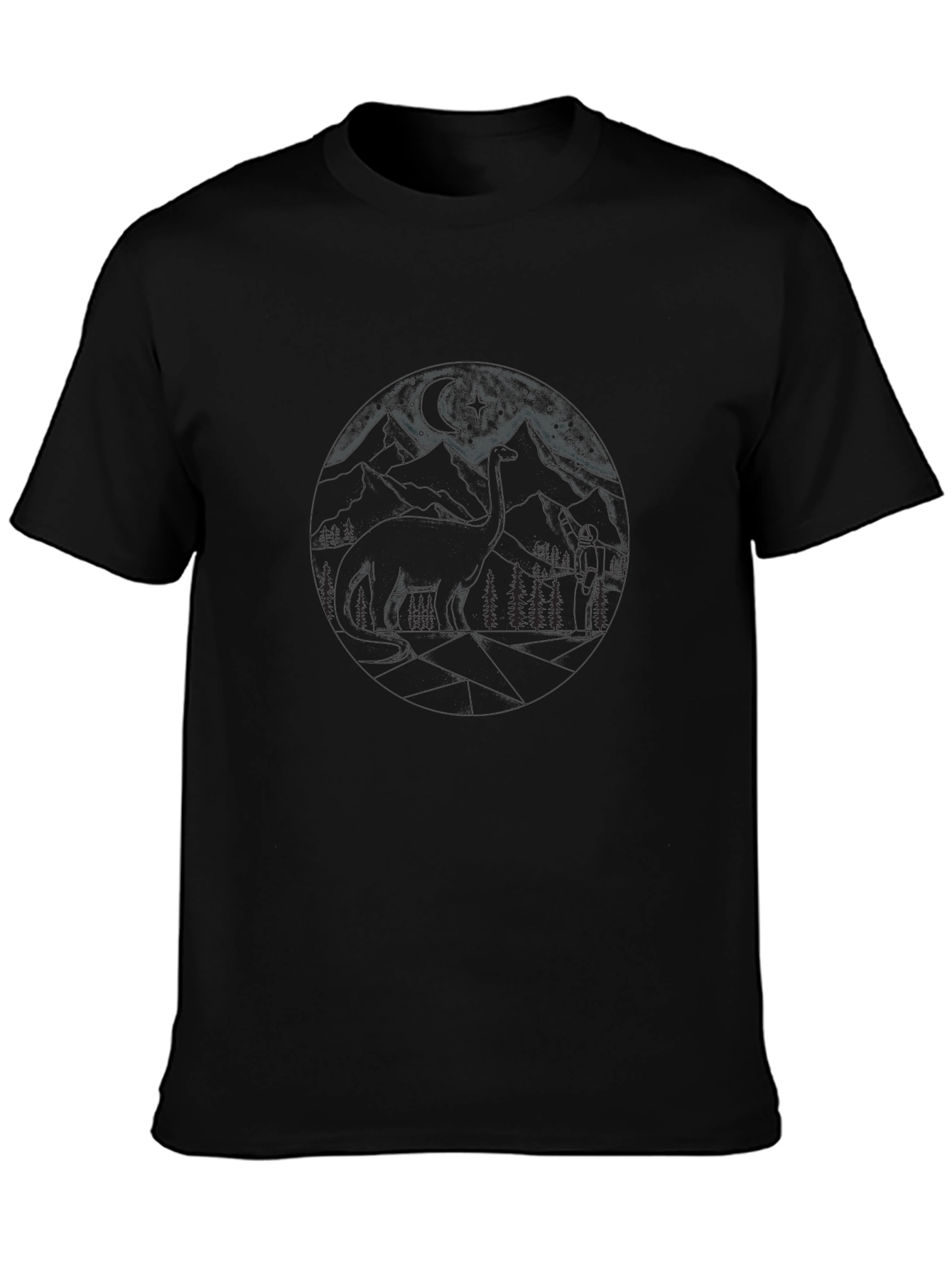 Camiseta Negra Estampada de Montaña para Hombre