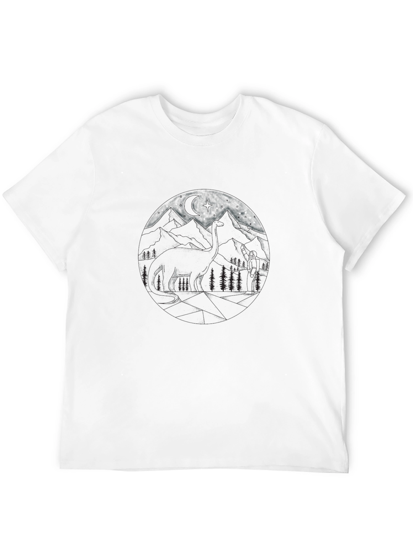 Camiseta Negra Estampada de Montaña para Hombre
