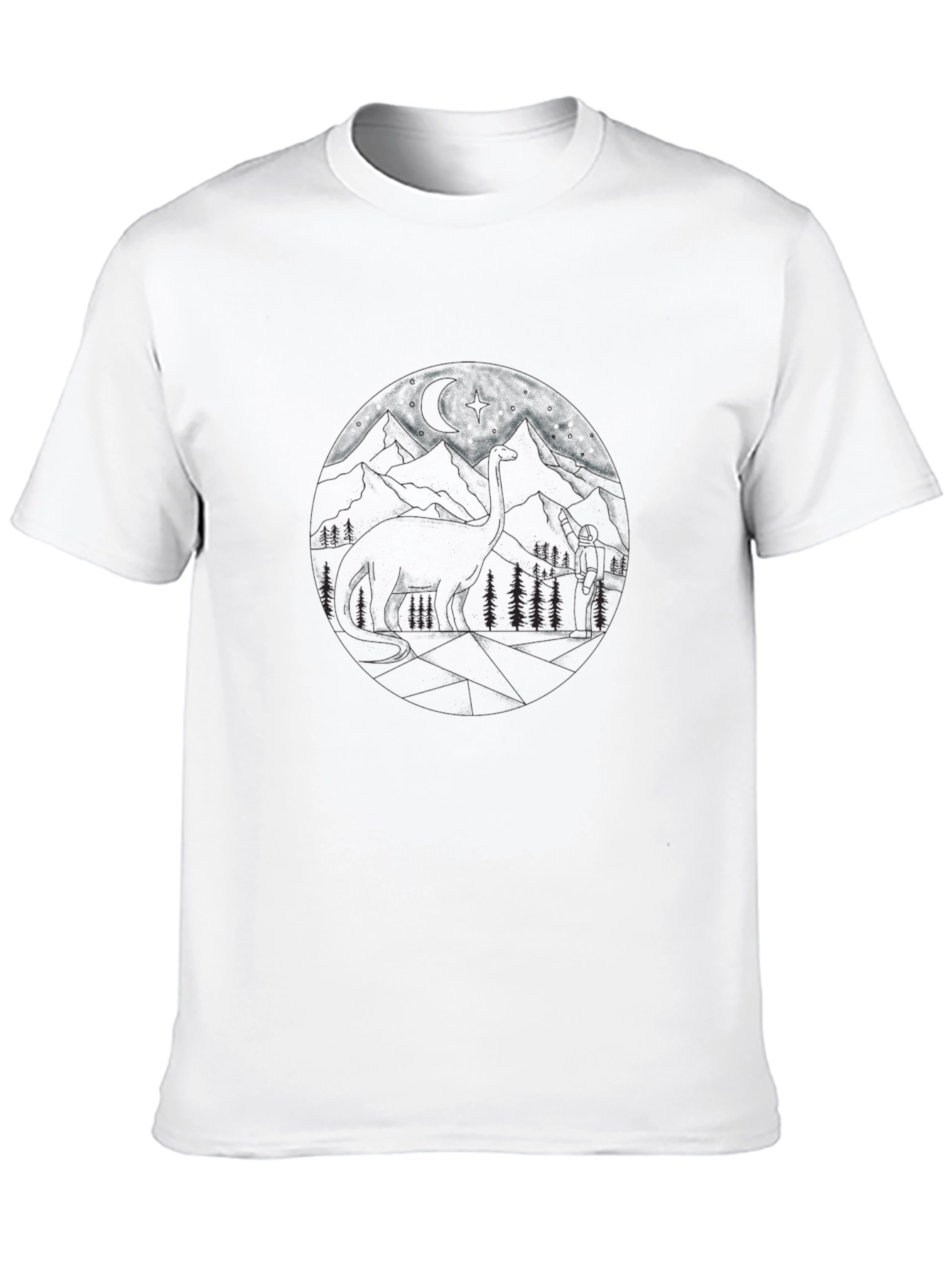 Camiseta Negra Estampada de Montaña para Hombre