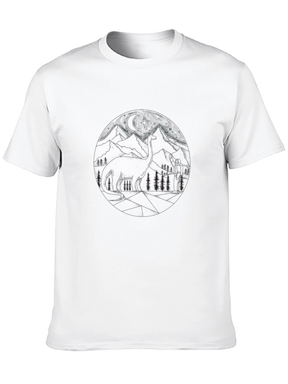 Camiseta Negra Estampada de Montaña para Hombre