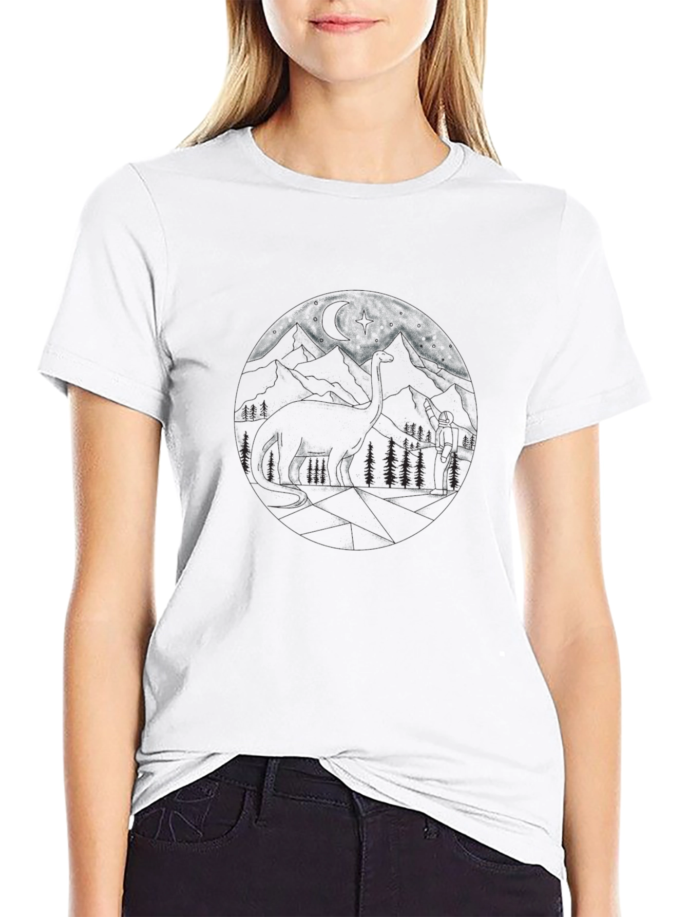 Camiseta Negra Estampada de Montaña para Hombre