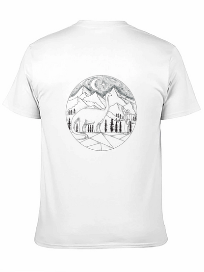 Camiseta Negra Estampada de Montaña para Hombre