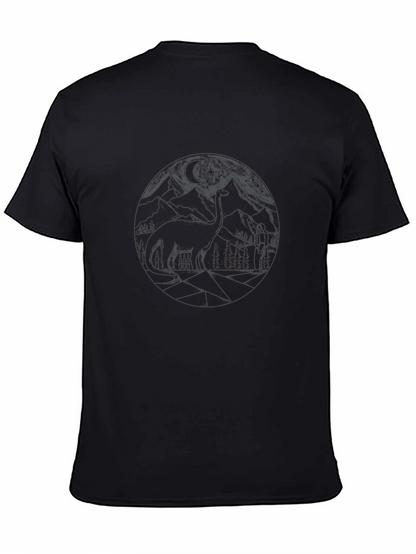 Camiseta Negra Estampada de Montaña para Hombre