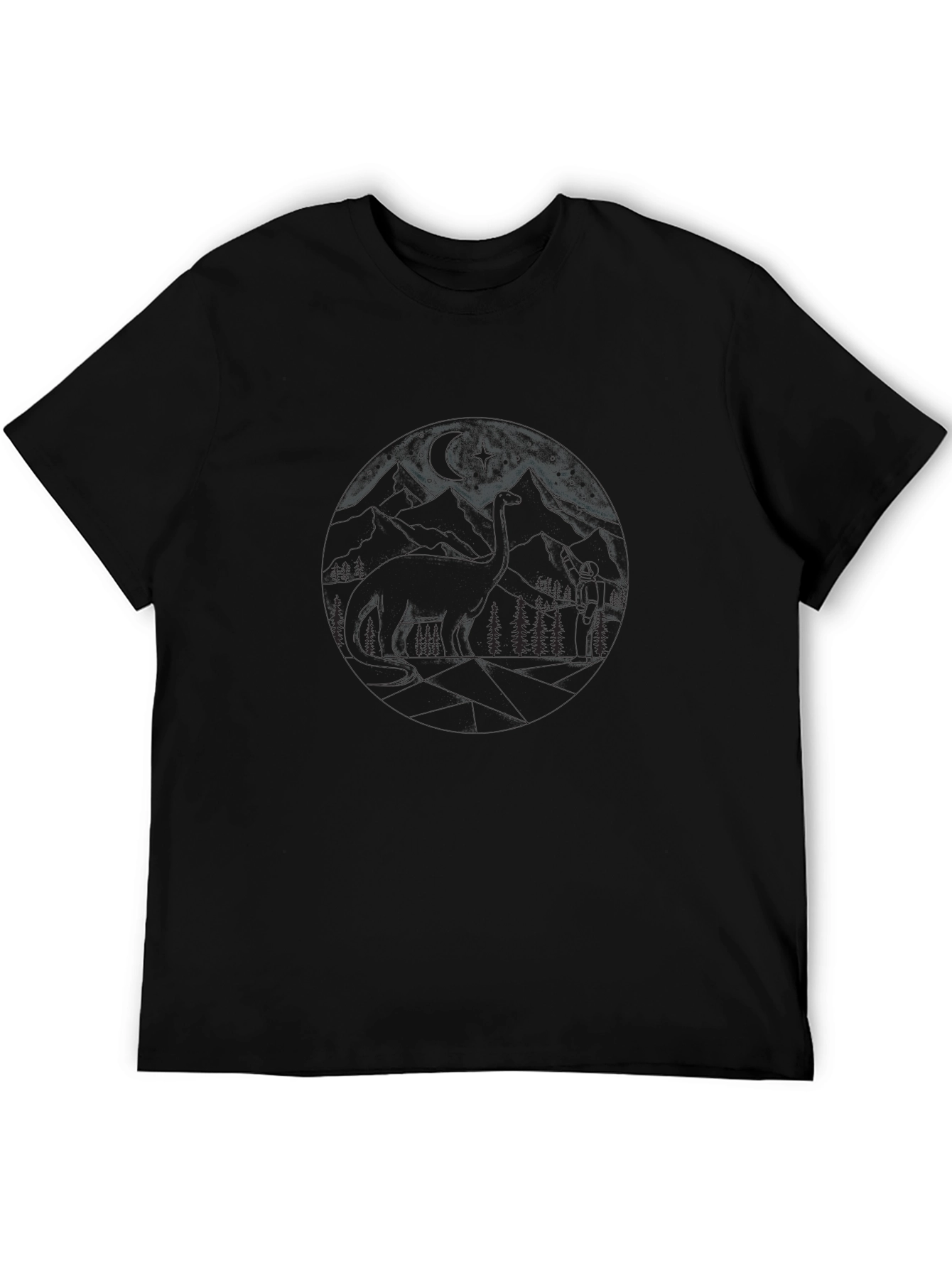Camiseta Negra Estampada de Montaña para Hombre