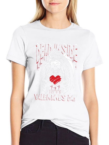 Camiseta Negra Dead Inside San Valentín con Calavera