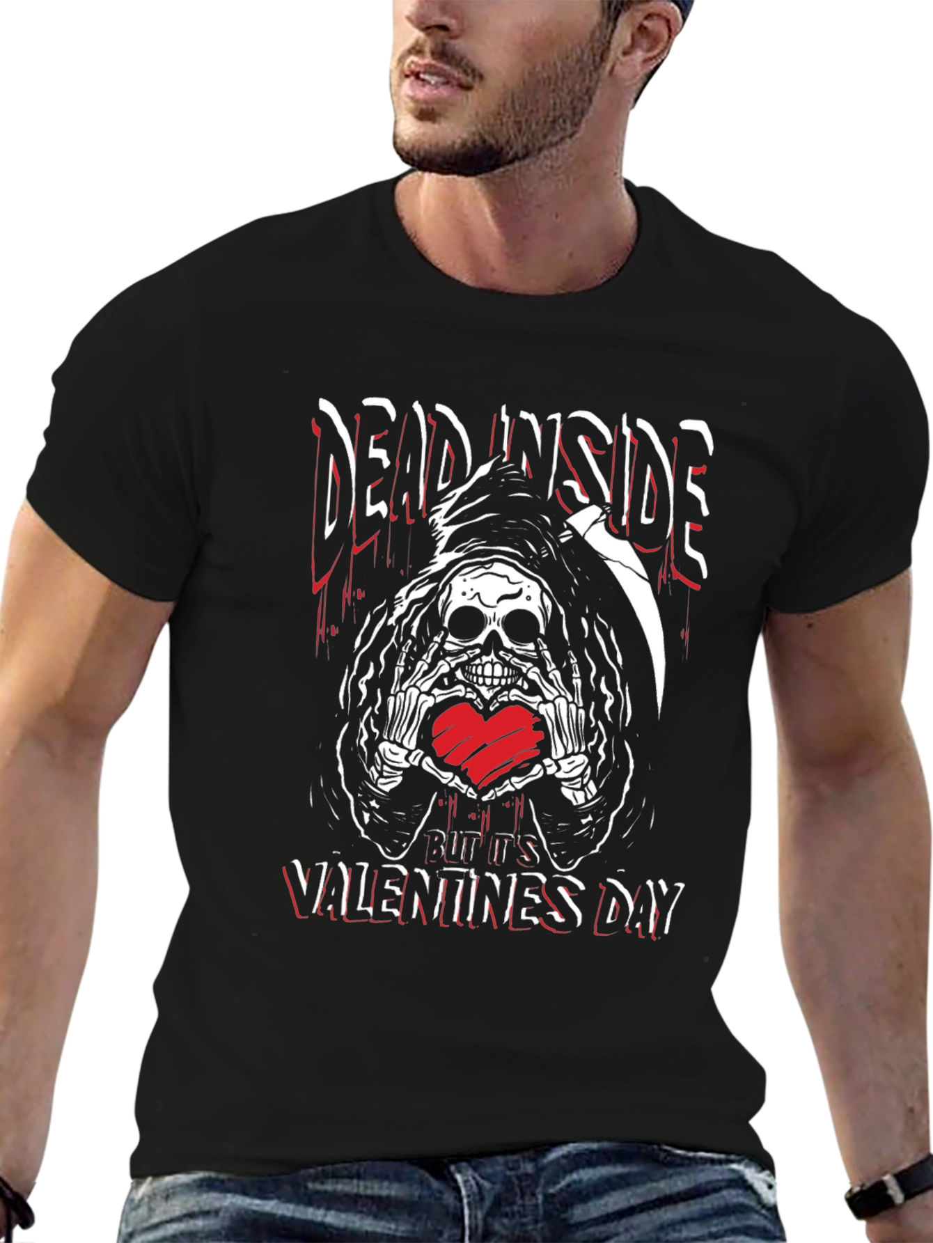 Camiseta Negra Dead Inside San Valentín con Calavera