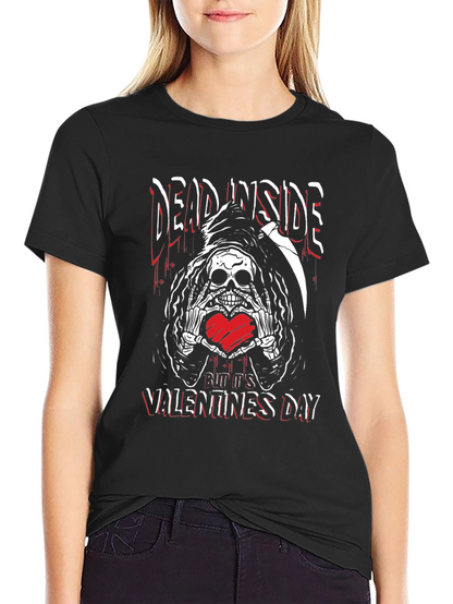 Camiseta Negra Dead Inside San Valentín con Calavera