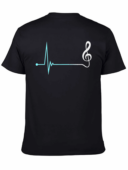 Camiseta Negra con Diseño de Ritmo Cardíaco Musical