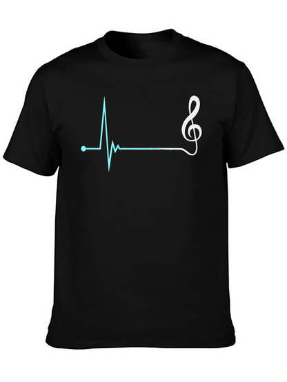 Camiseta Negra con Diseño de Ritmo Cardíaco Musical