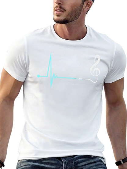 Camiseta Negra con Diseño de Ritmo Cardíaco Musical