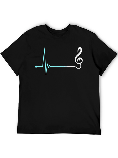 Camiseta Negra con Diseño de Ritmo Cardíaco Musical