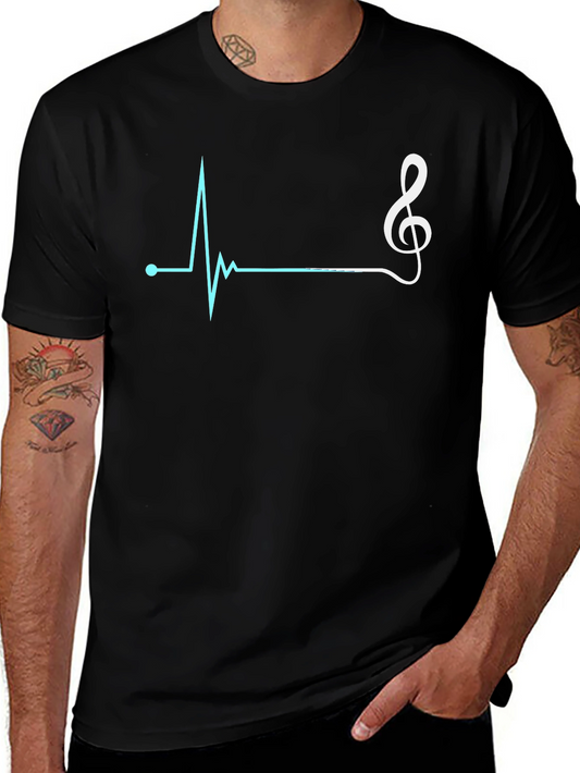 Camiseta Negra con Diseño de Ritmo Cardíaco Musical