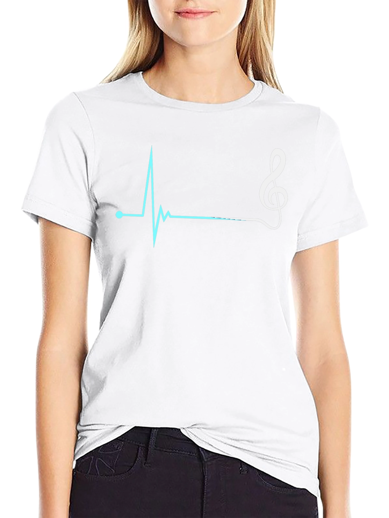Camiseta Negra con Diseño de Ritmo Cardíaco Musical