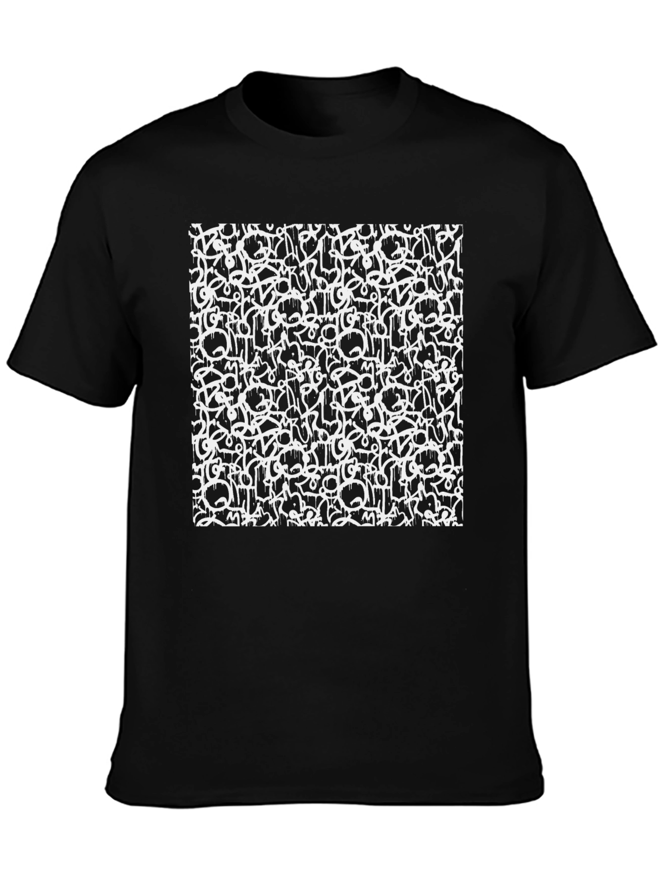 Camiseta Negra Estampado Abstracto Urbano