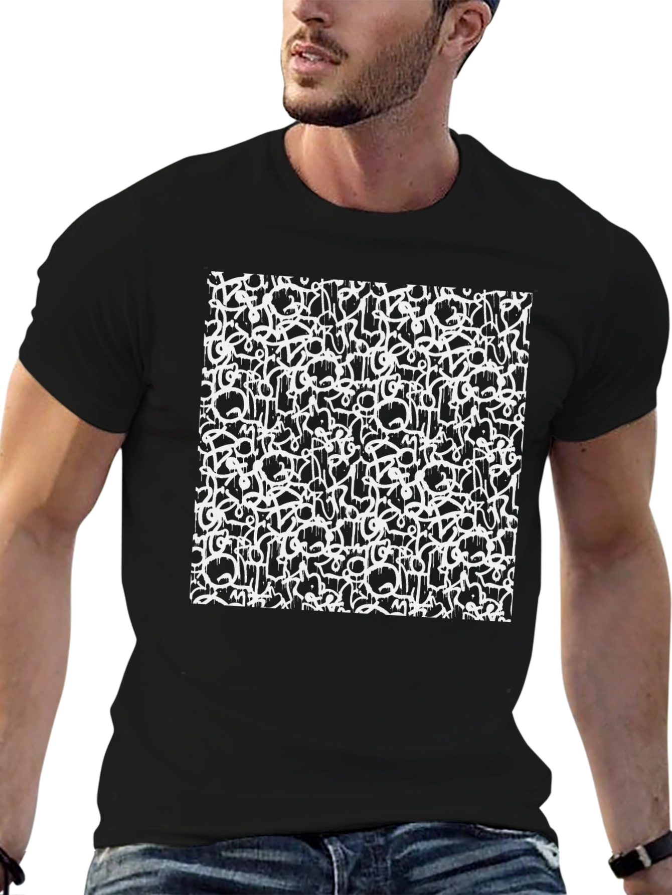Camiseta Negra Estampado Abstracto Urbano