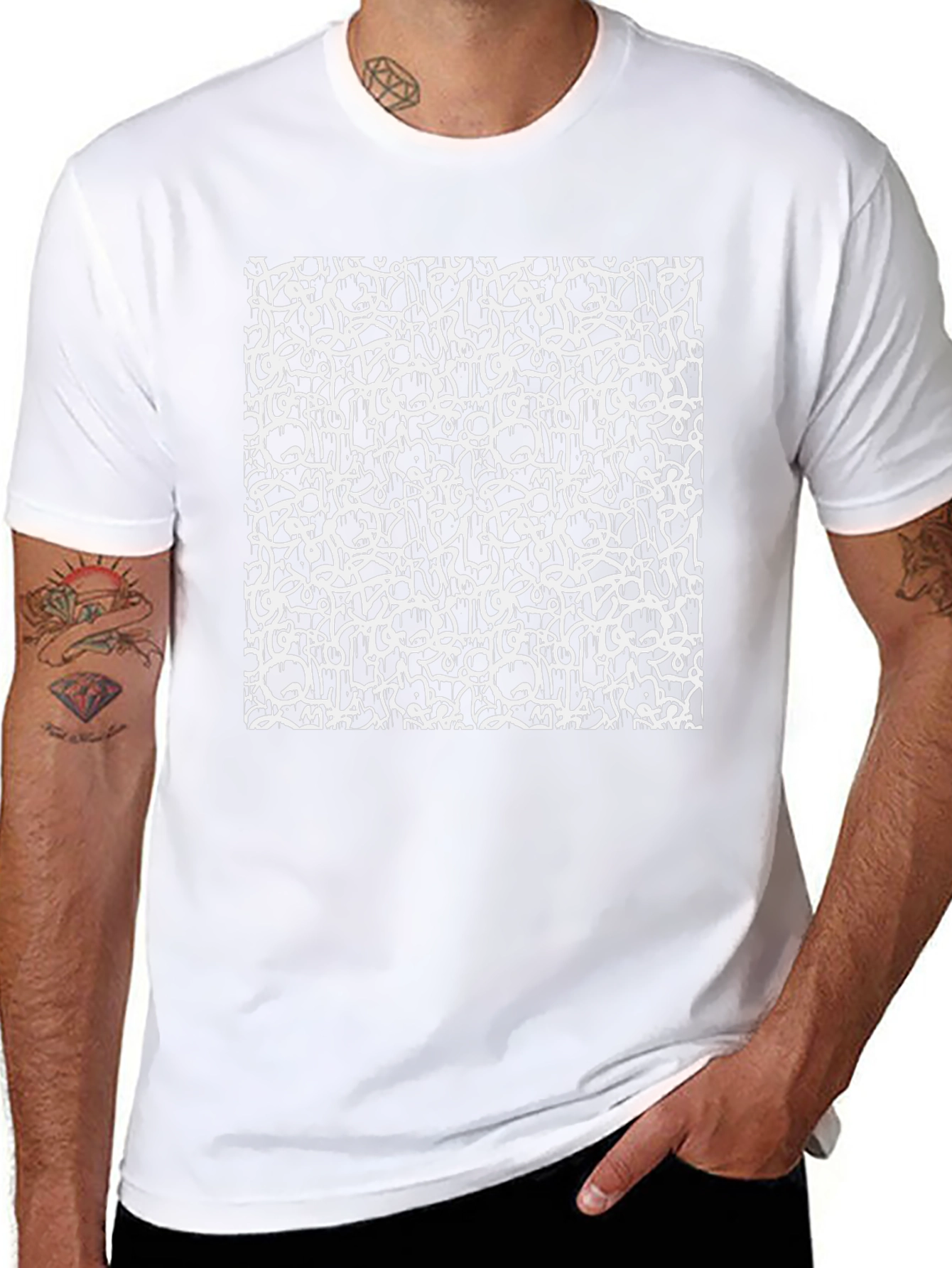 Camiseta Negra Estampado Abstracto Urbano