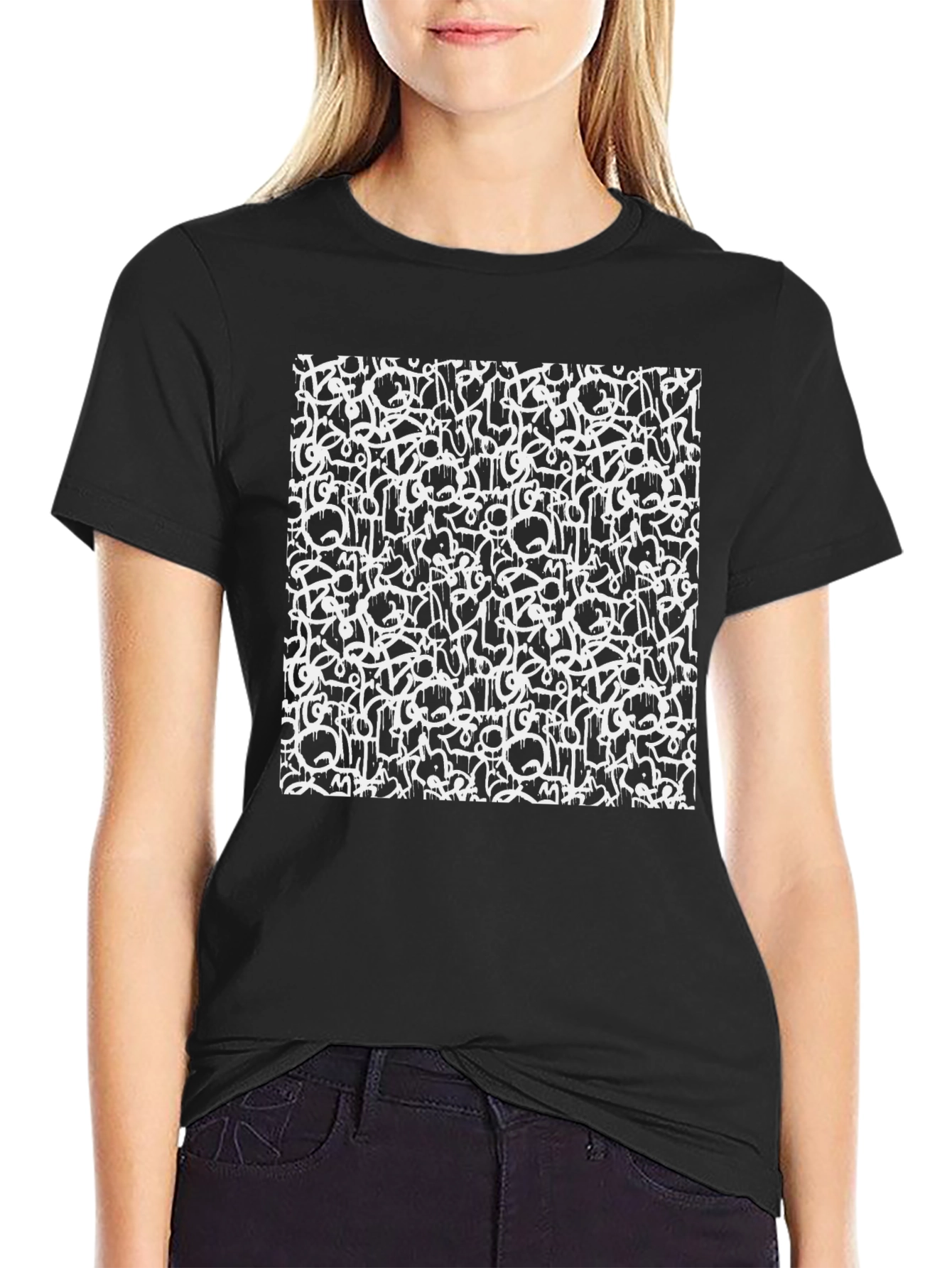 Camiseta Negra Estampado Abstracto Urbano