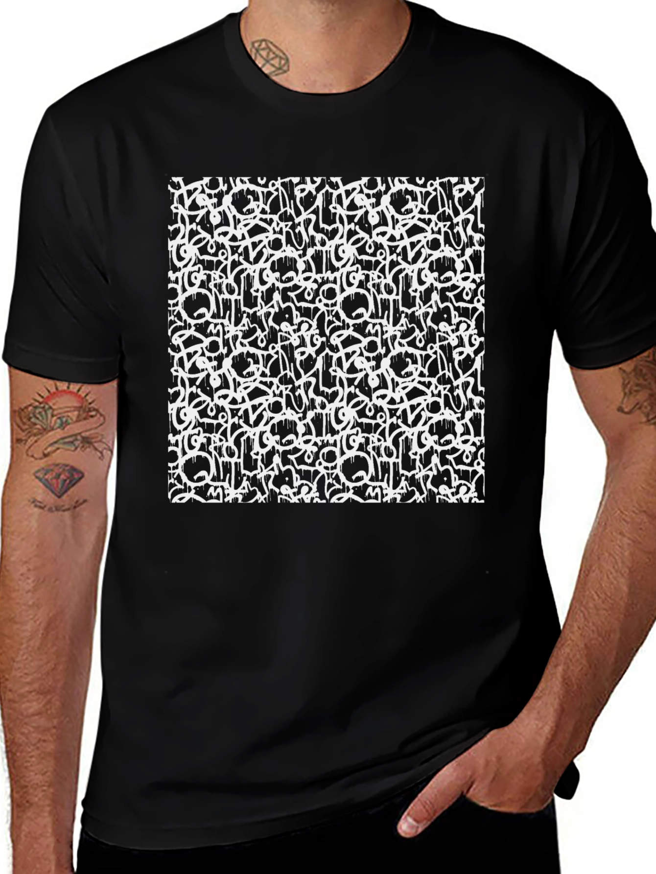 Camiseta Negra Estampado Abstracto Urbano