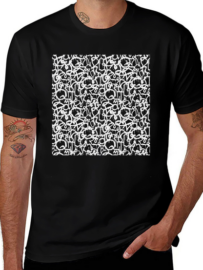 Camiseta Negra Estampado Abstracto Urbano