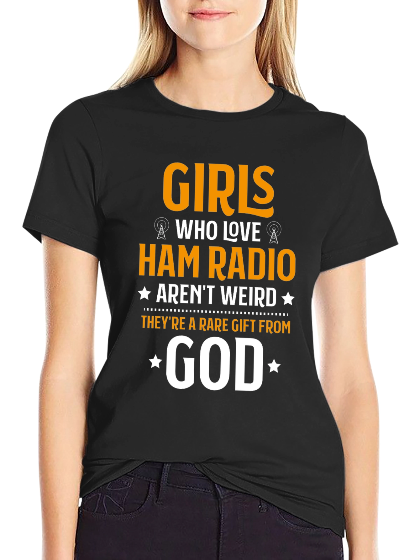Camiseta Negra Girls Who Love Ham Radio