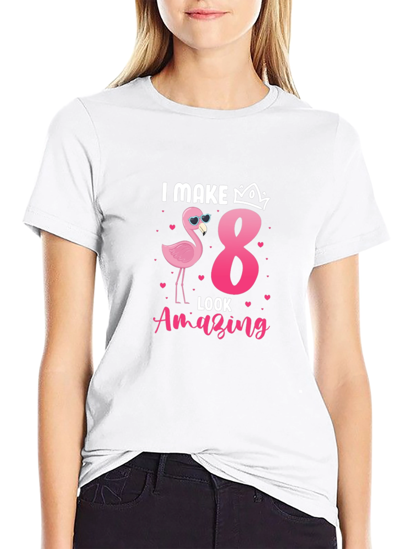 Camiseta Negra: Cumpleaños 8 Flamingo