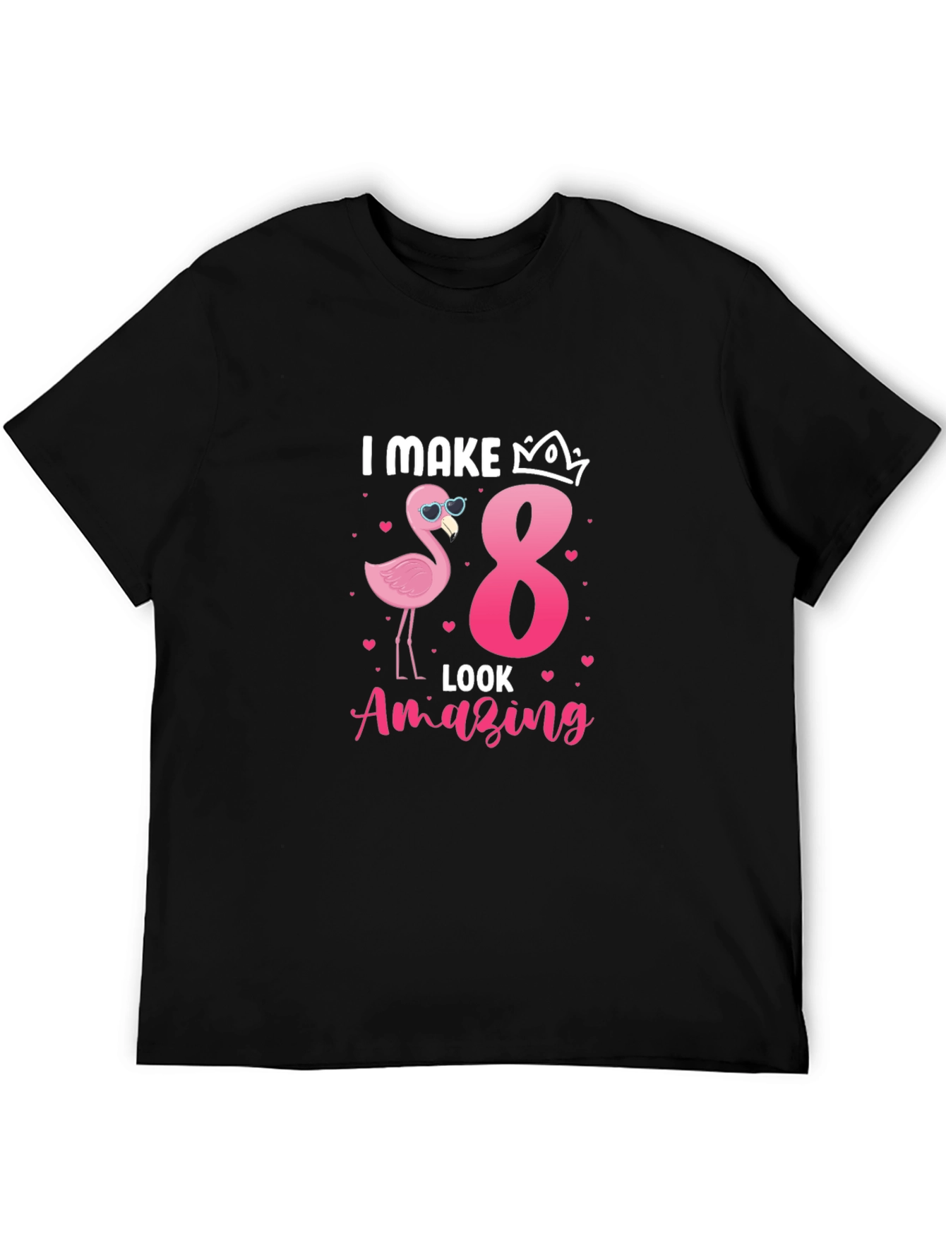 Camiseta Negra: Cumpleaños 8 Flamingo