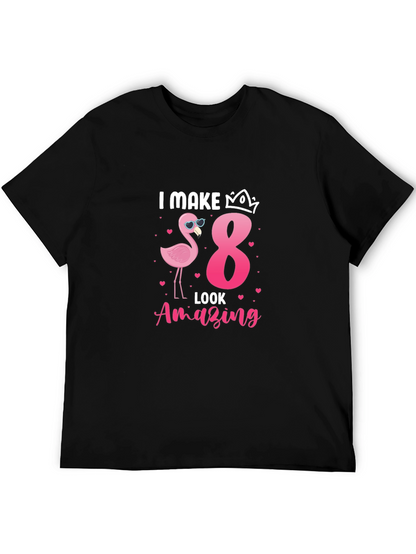 Camiseta Negra: Cumpleaños 8 Flamingo