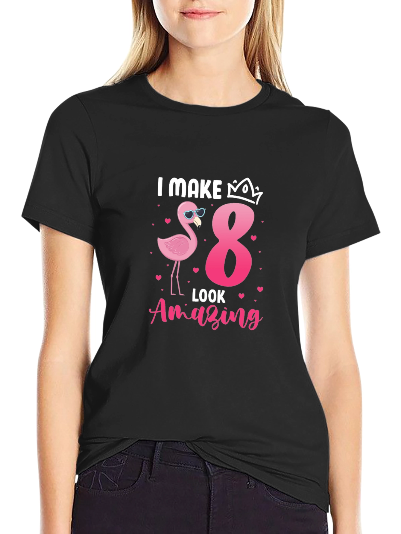 Camiseta Negra: Cumpleaños 8 Flamingo