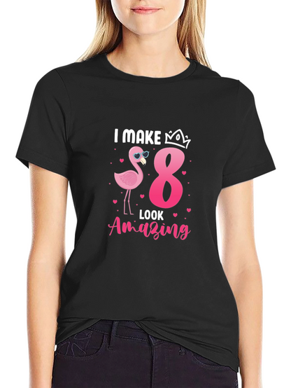 Camiseta Negra: Cumpleaños 8 Flamingo