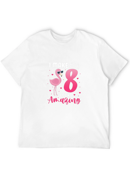 Camiseta Negra: Cumpleaños 8 Flamingo