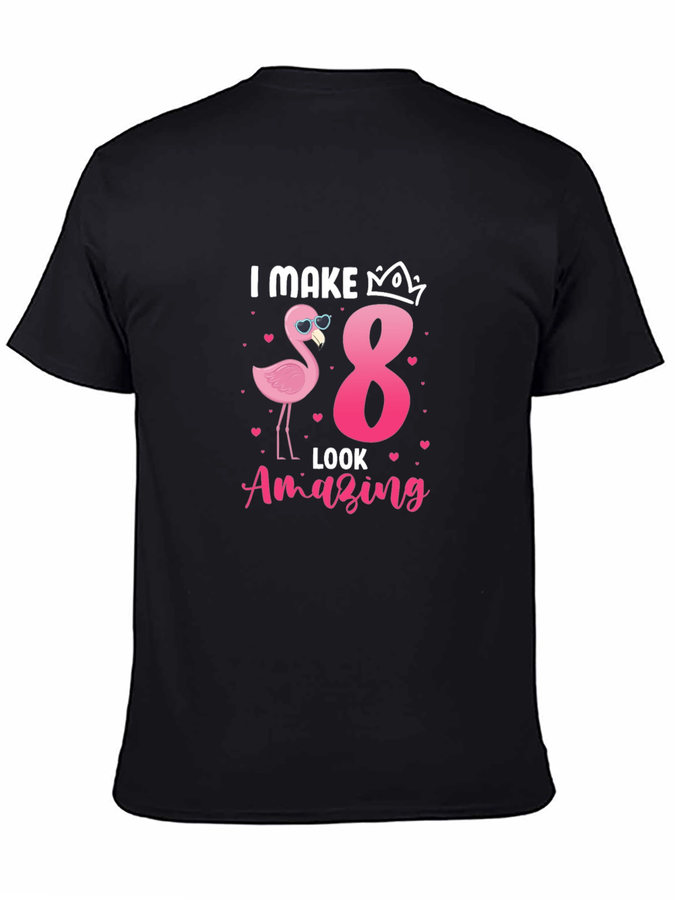 Camiseta Negra: Cumpleaños 8 Flamingo