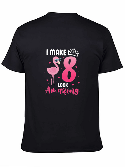 Camiseta Negra: Cumpleaños 8 Flamingo