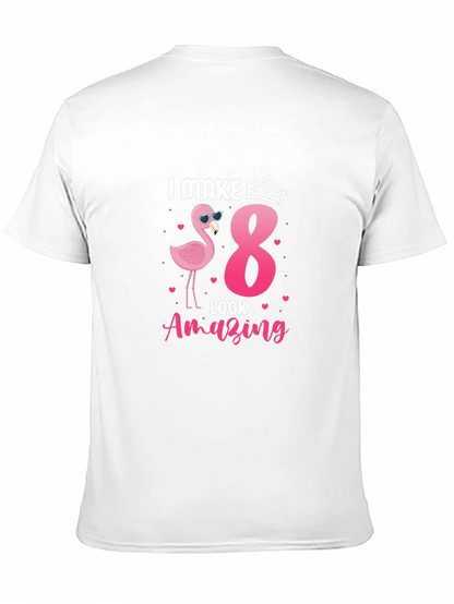 Camiseta Negra: Cumpleaños 8 Flamingo