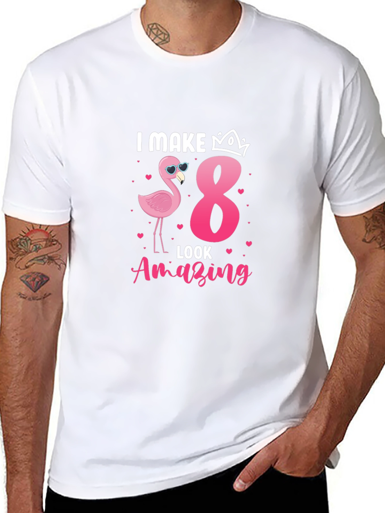 Camiseta Negra: Cumpleaños 8 Flamingo