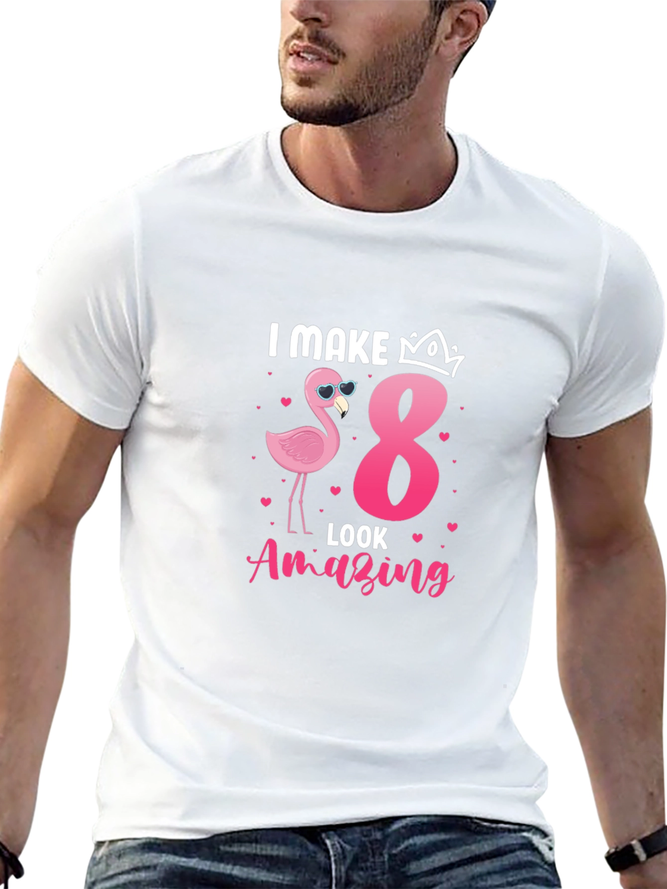 Camiseta Negra: Cumpleaños 8 Flamingo
