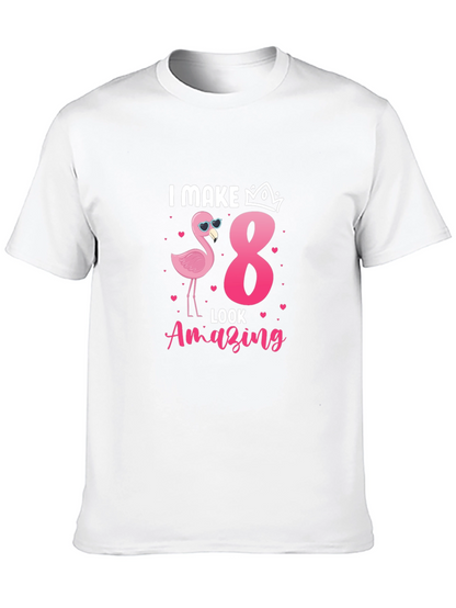 Camiseta Negra: Cumpleaños 8 Flamingo