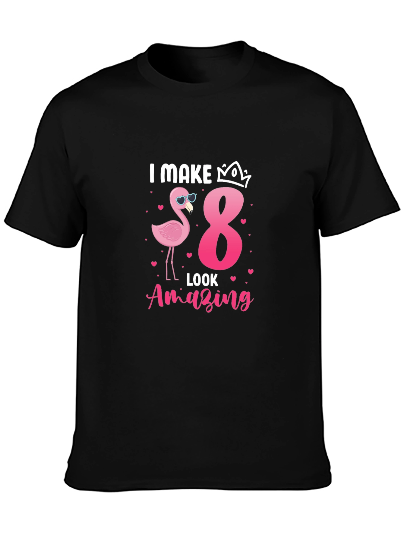 Camiseta Negra: Cumpleaños 8 Flamingo